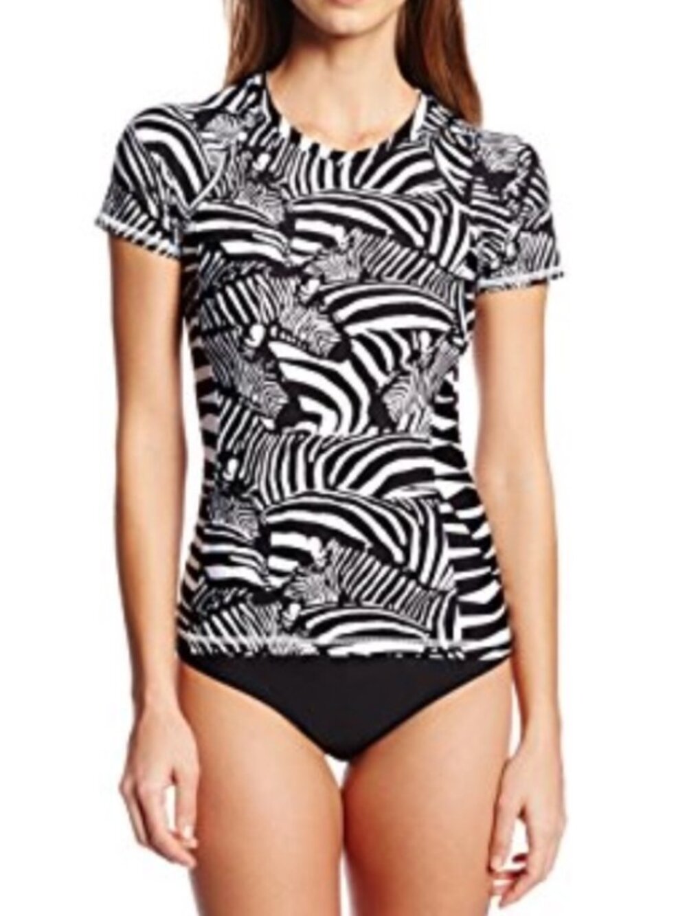 Trina Turk Short Sleeve Swim Rash Guard Zebra Print Size Medium